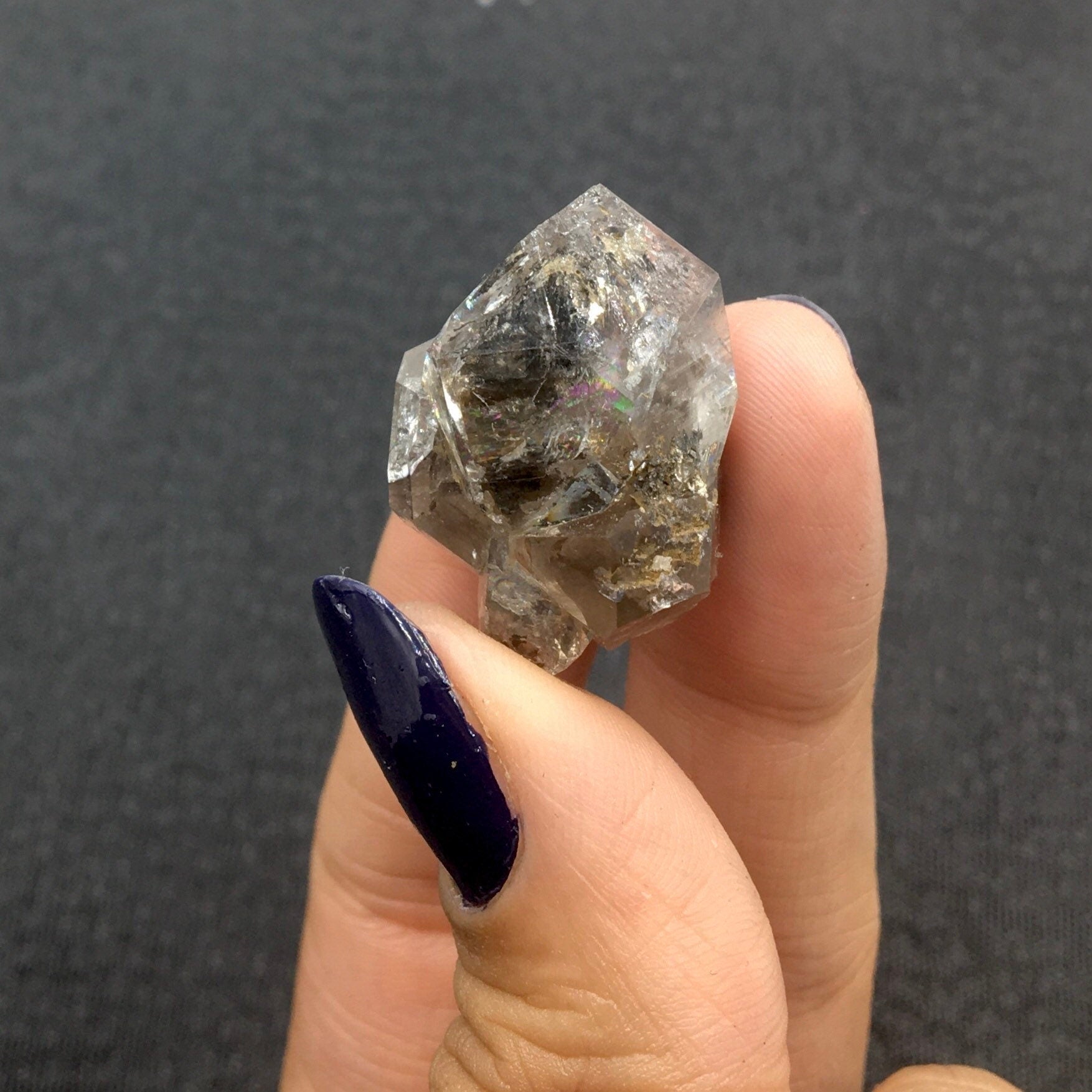 "Black Diamond" (Inclusions) Herkimer Diamond Quartz--Birthday Pocket, Diamond Mtn, New York USA SELF13