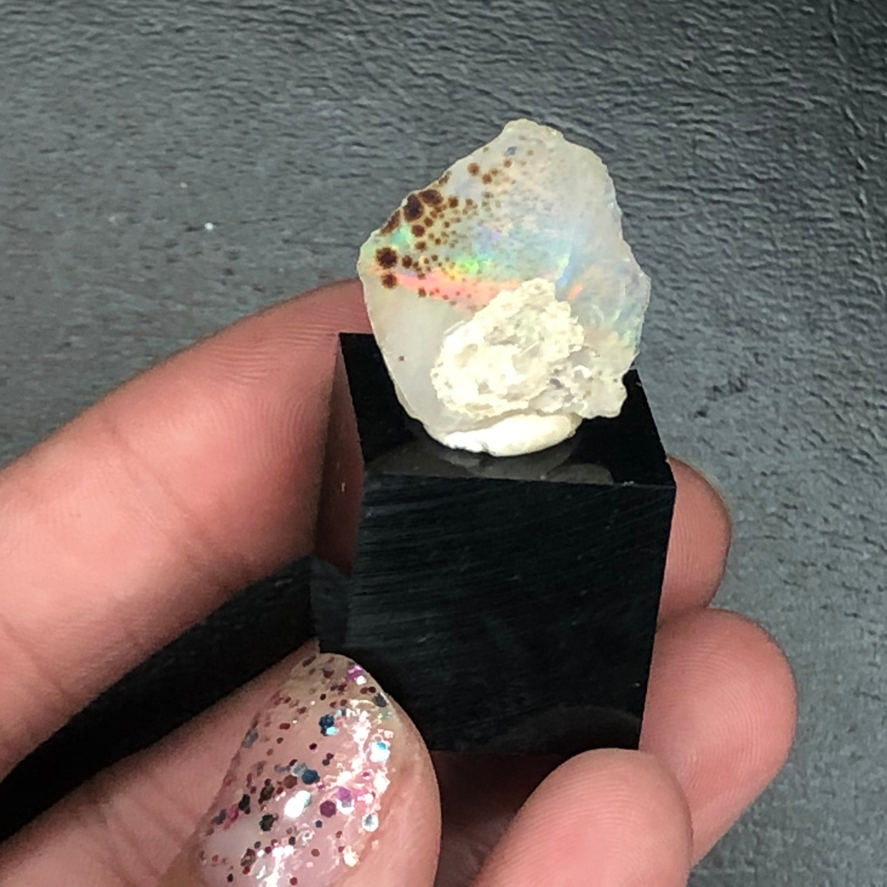 Ethiopian Opal Raw Specimen: Rainbow Fire, Leopard Print--Ethiopia MINI4
