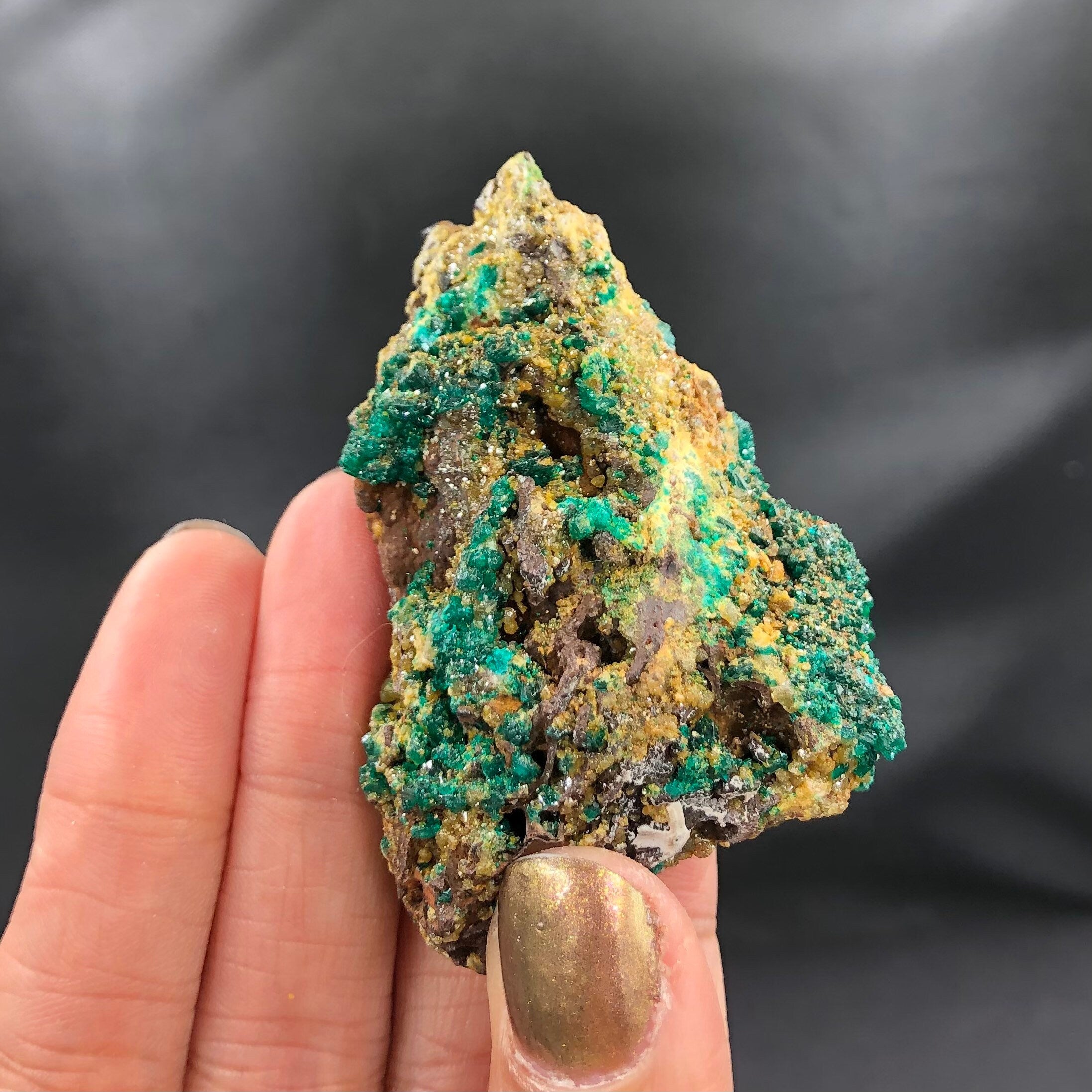 Dioptase Mimetite Cluster (Miniature)--N’tola, Mindouli, Congo A-E7