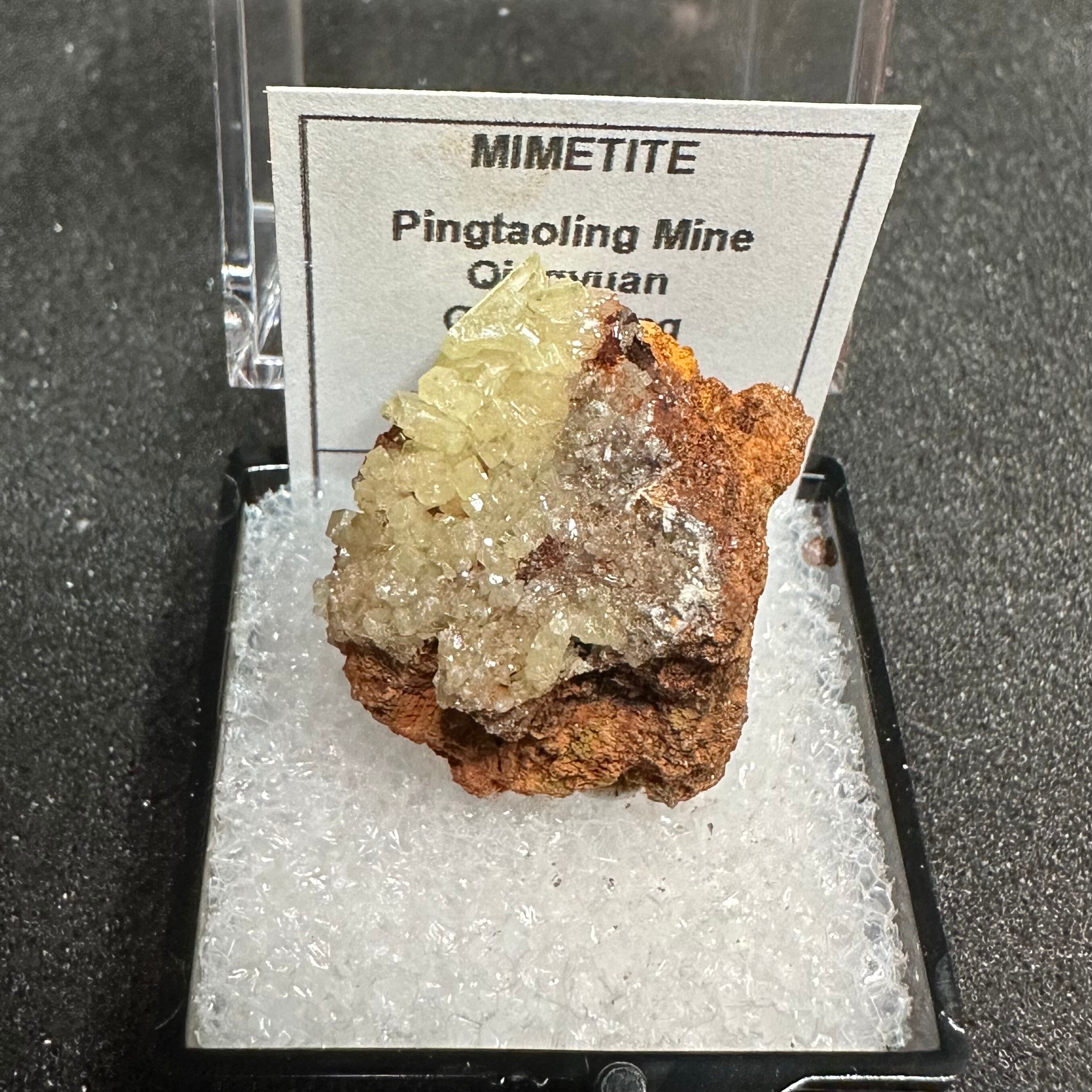 Mimetite on Matrix (Thumbnail Specimen)--Pingtaoling Mine, China TN11