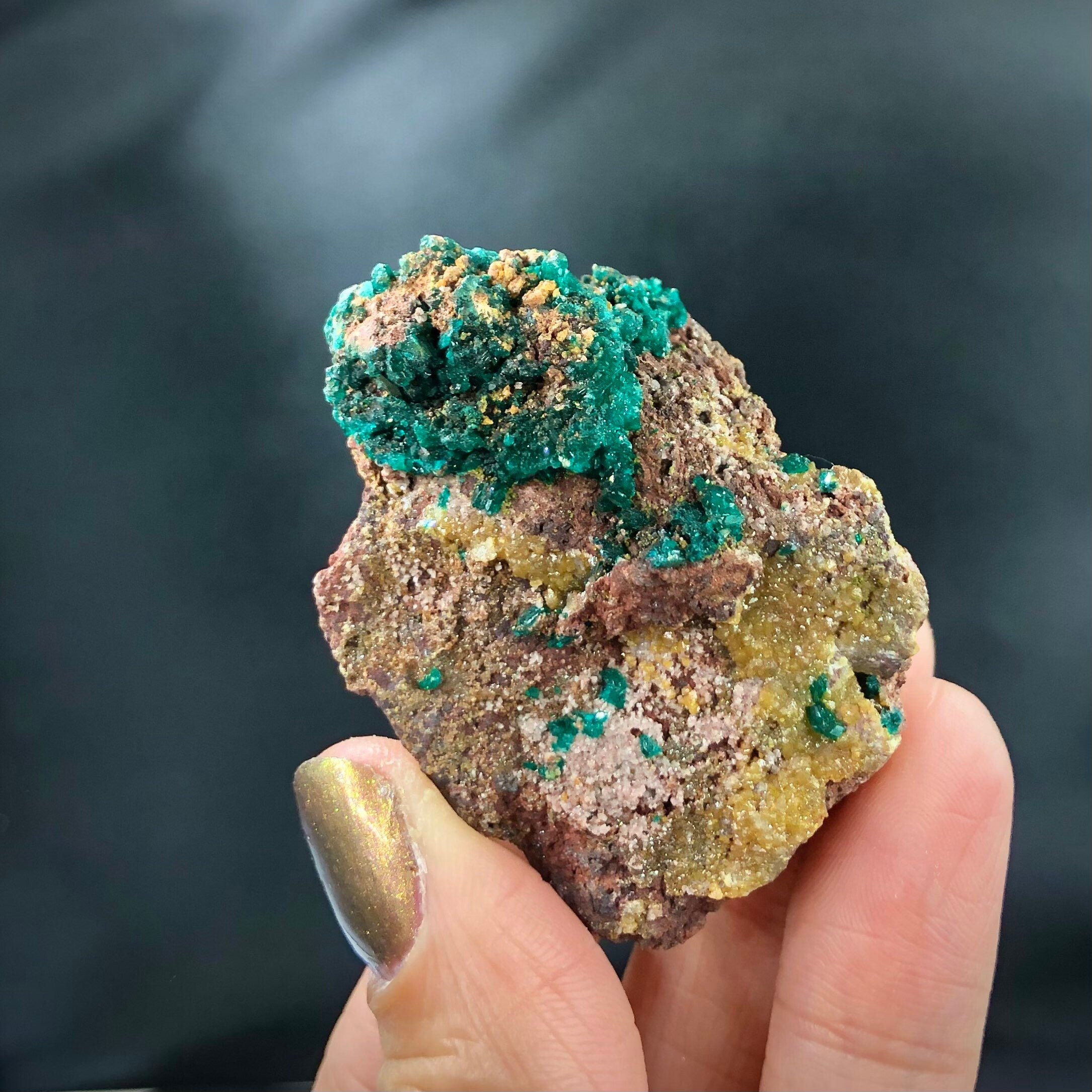 Dioptase Mimetite Cluster (Miniature)--N’tola, Mindouli, Congo A-E6