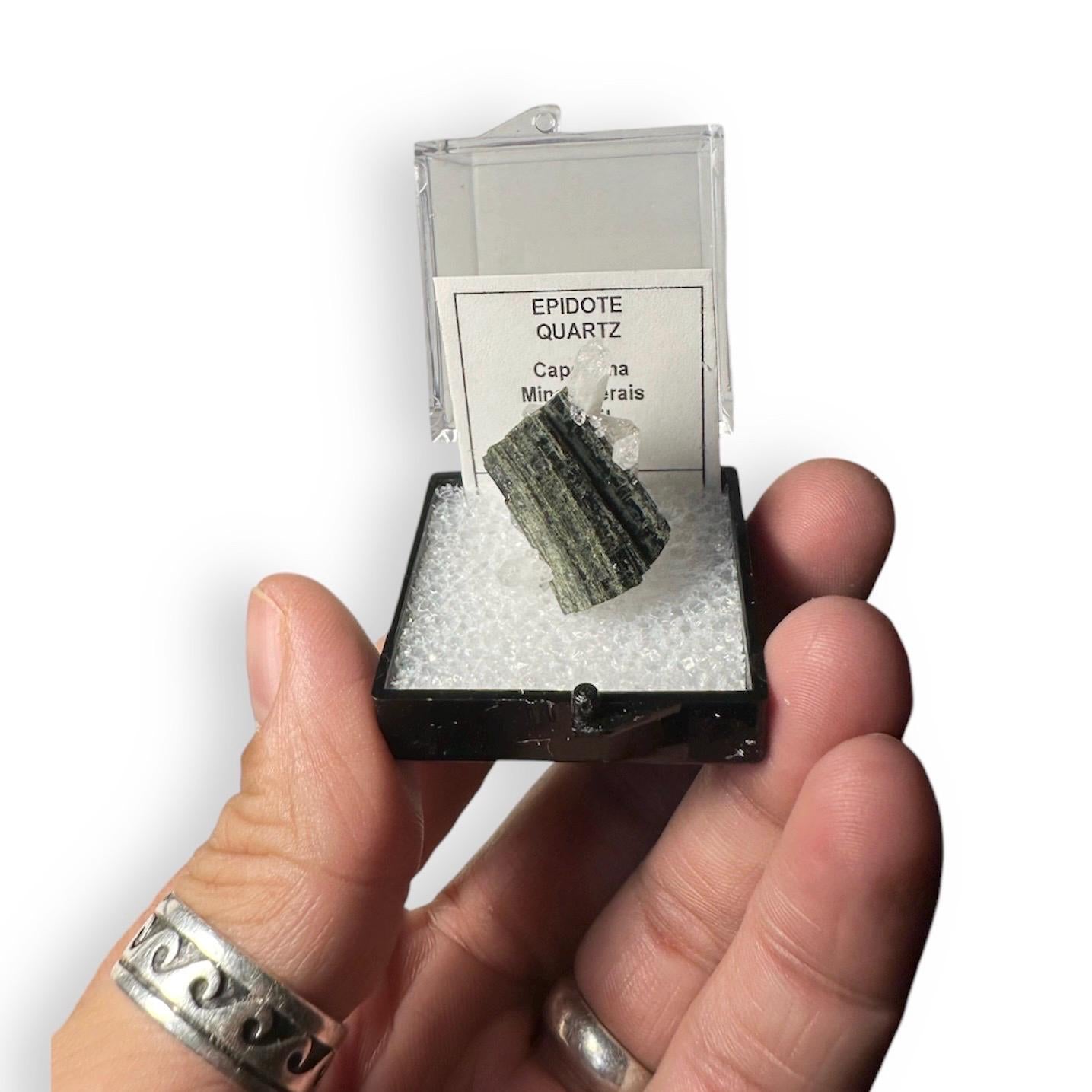 Epidote Quartz Cluster (Thumbnail Specimen)--Capelhina Mine, Brazil, TN