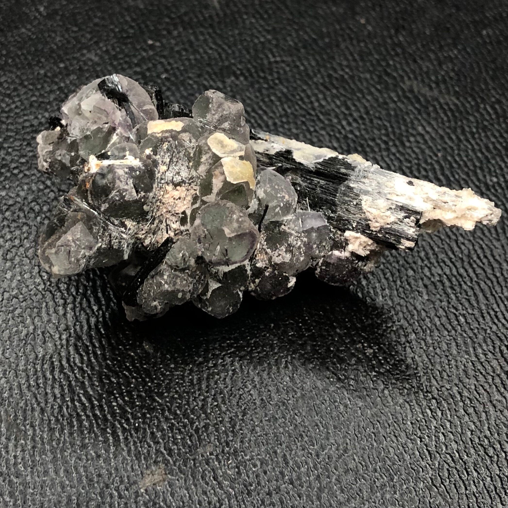 Black Tourmaline, Purple Fluorite & Hyalite Opal Cluster--Erongo, Namibia (FLUO1)