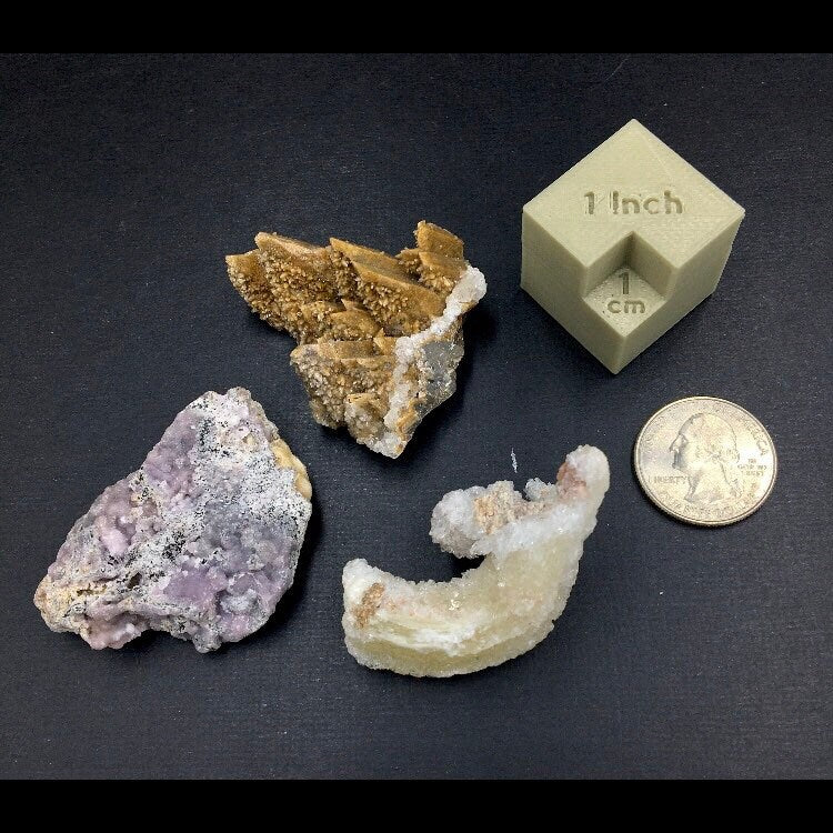 Santa Eulalia MX Set: Selenite, Smithsonite, Dogtooth Calcite MINI35