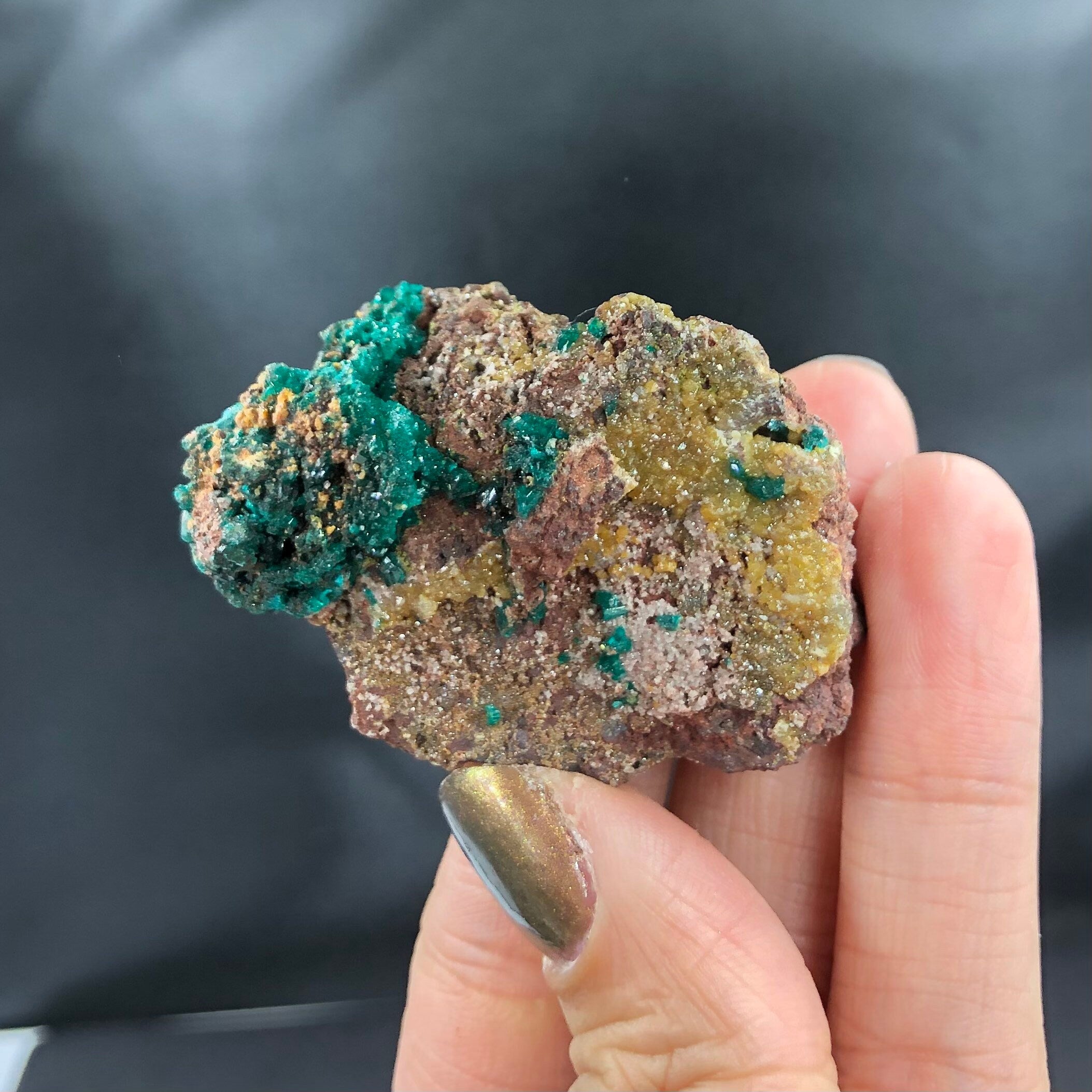 Dioptase Mimetite Cluster (Miniature)--N’tola, Mindouli, Congo A-E6