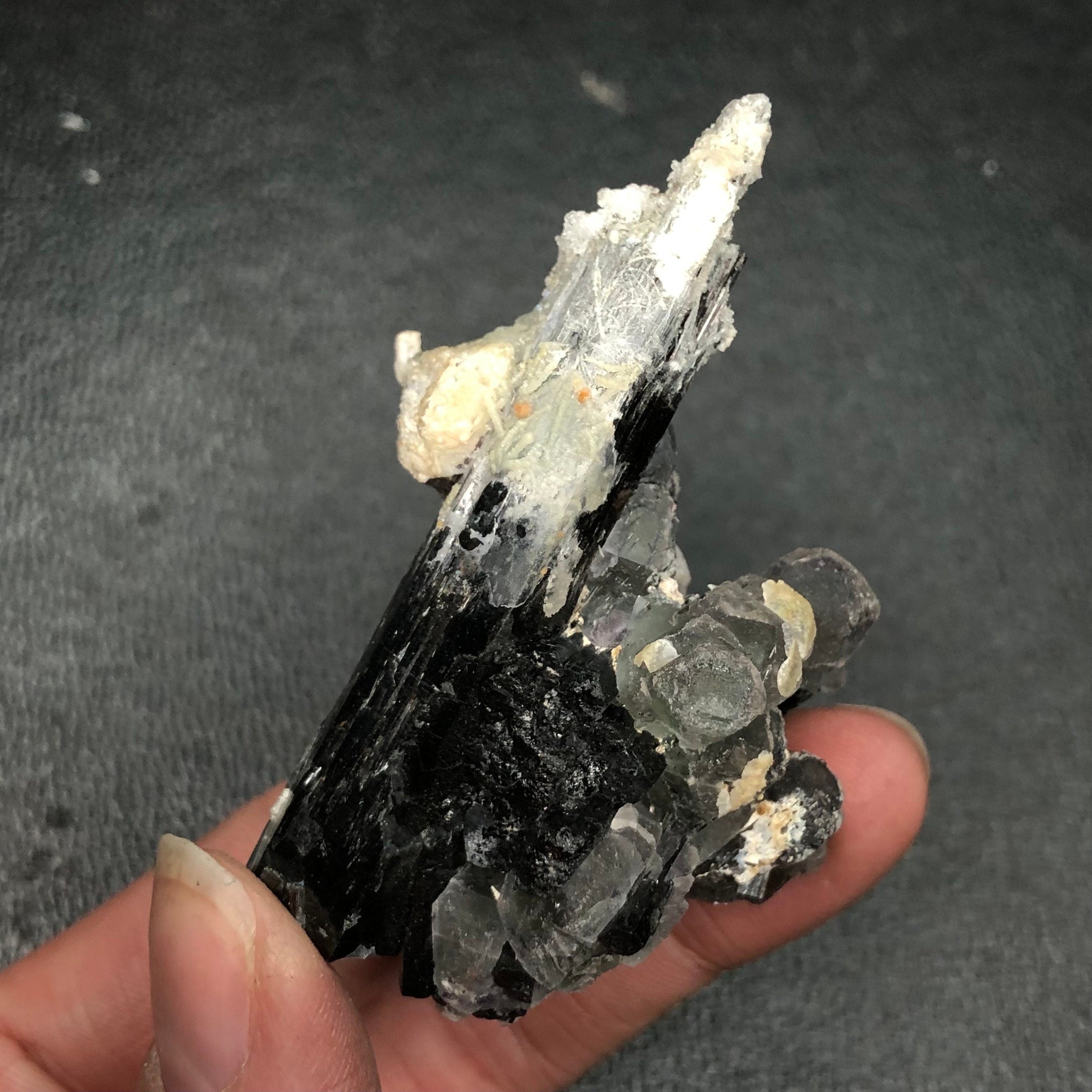 Black Tourmaline, Purple Fluorite & Hyalite Opal Cluster--Erongo, Namibia (FLUO1)