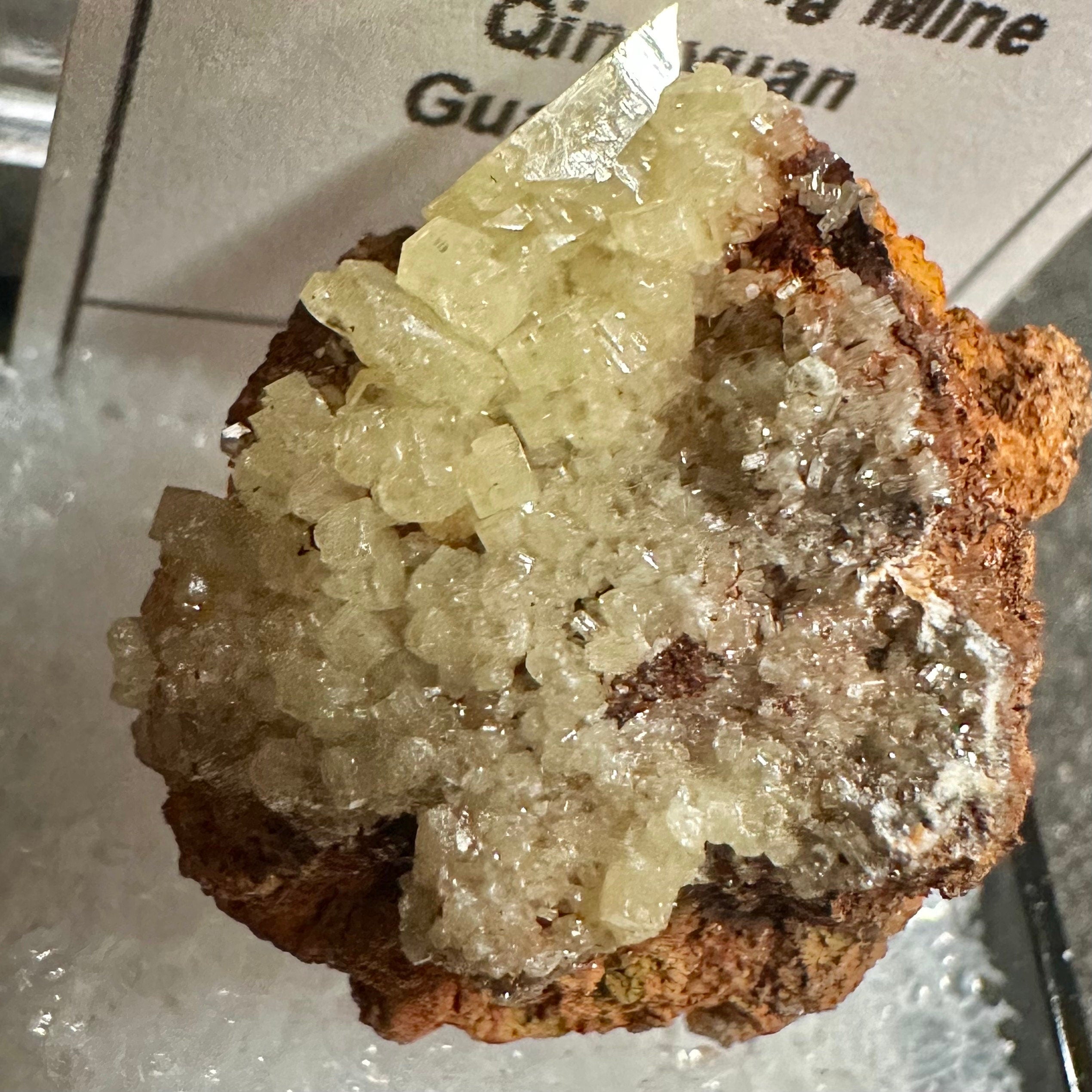 Mimetite on Matrix (Thumbnail Specimen)--Pingtaoling Mine, China TN11