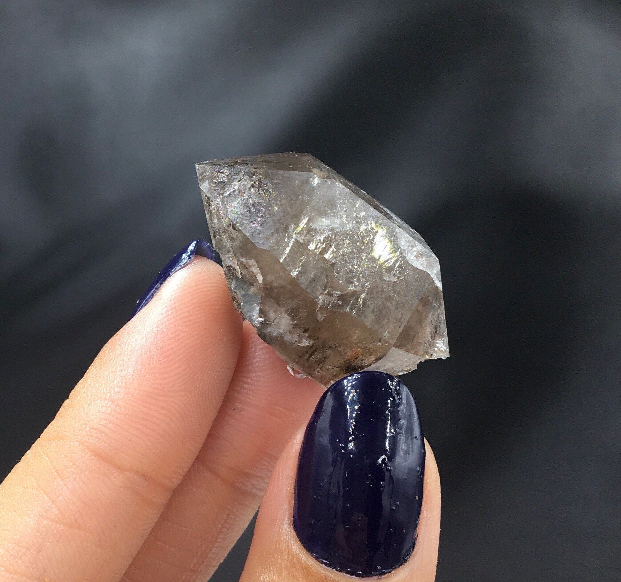 "Black Diamond" (Inclusions) Herkimer Diamond Quartz--Birthday Pocket, Diamond Mtn, New York USA SELF12