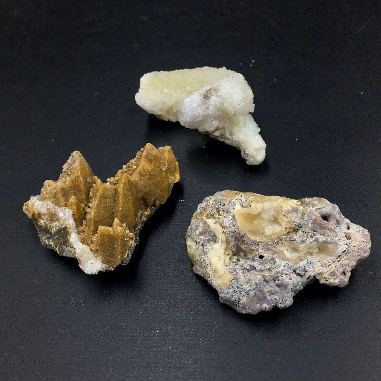 Santa Eulalia MX Set: Selenite, Smithsonite, Dogtooth Calcite MINI35