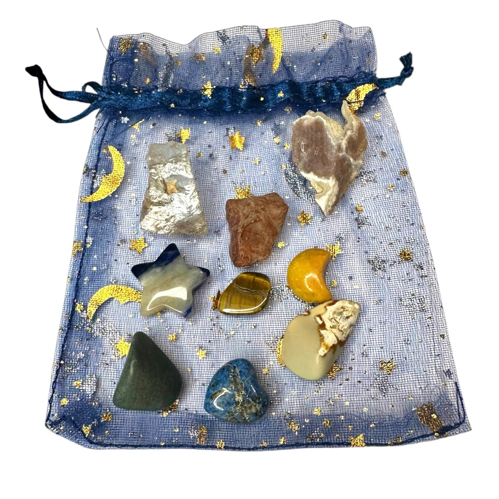 Goddess Bastet: Crystal & Gemstone Set, Blue Celestial Gift Bag