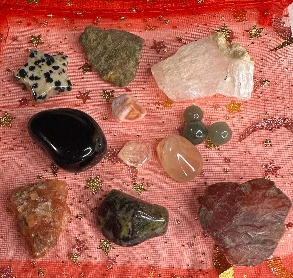 2026 Fire Horse Lunar New Year (Chinese Zodiac) Crystal & Gemstone Gift Set C, Red Bag