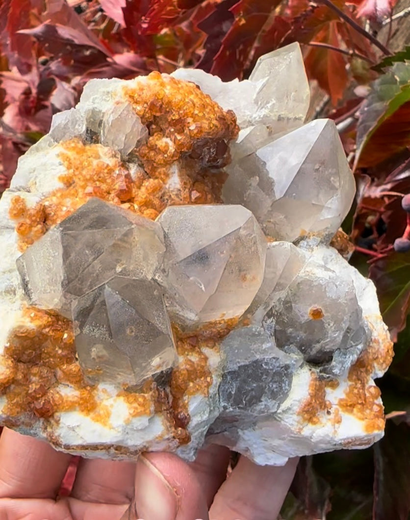 Spessartine Orange Garnet, Smoky Quartz, Microcline — Tongbei, Fujian, China