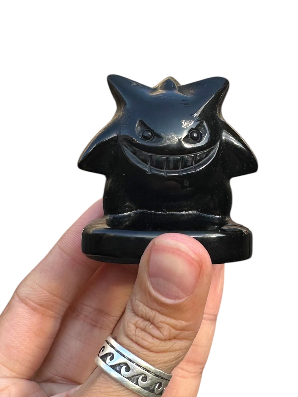 Gengar inspired Black Obsidian Ghost Carving