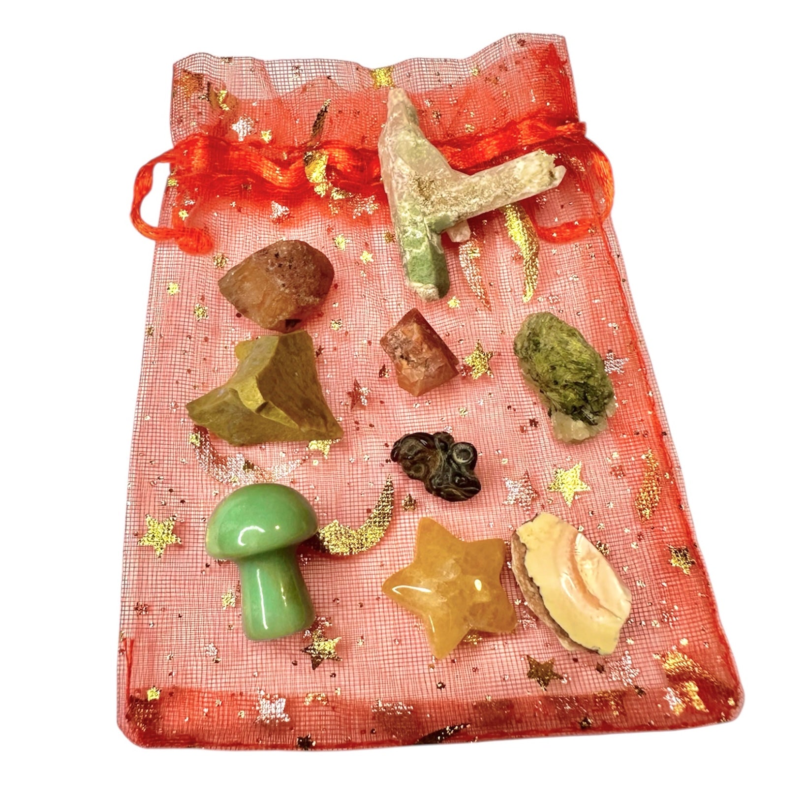 Goddess Brigid: Crystal & Gemstone Set, Red Celestial Gift Bag