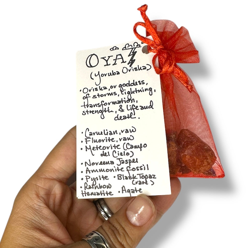 Orisha Goddess Oya: Crystal & Gemstone Set, Red Gift Bag