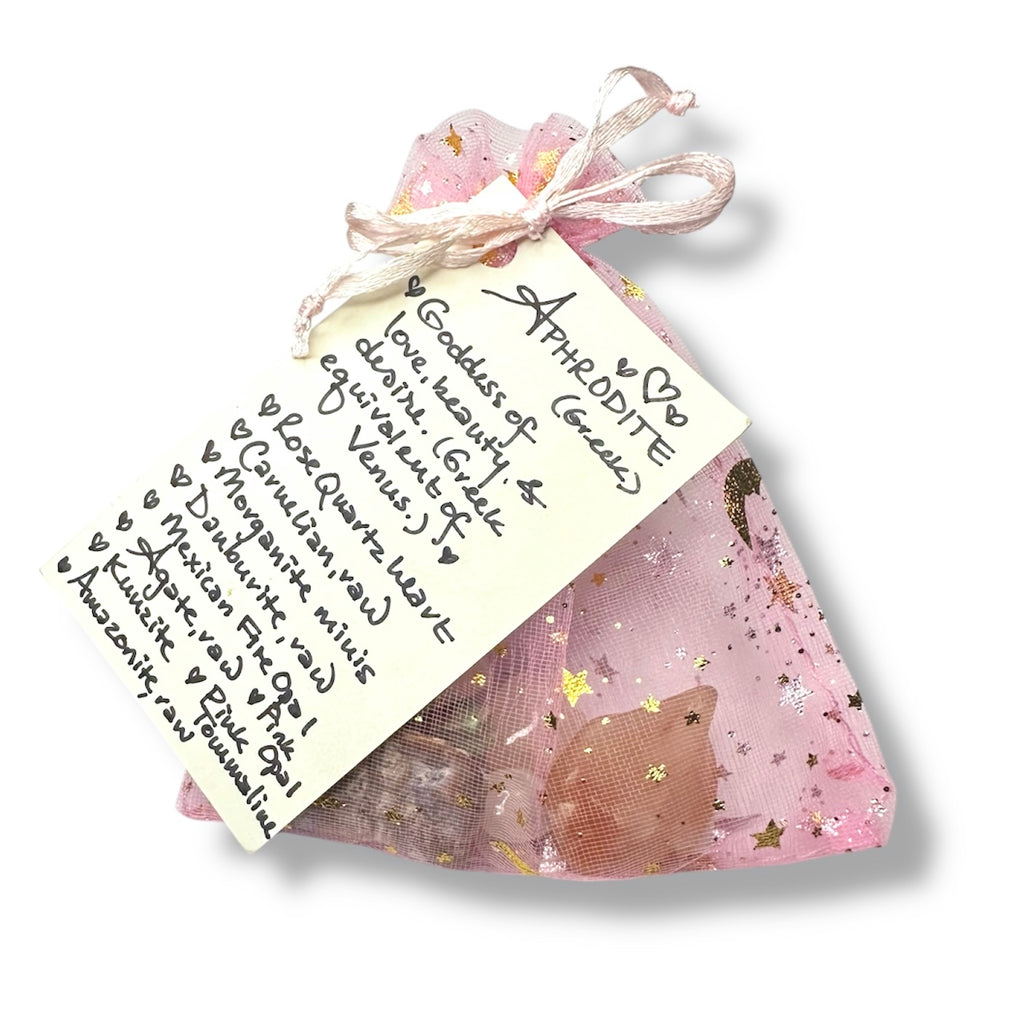 Goddess Aphrodite: Crystal & Gemstone Set, Pink Celestial Gift Bag