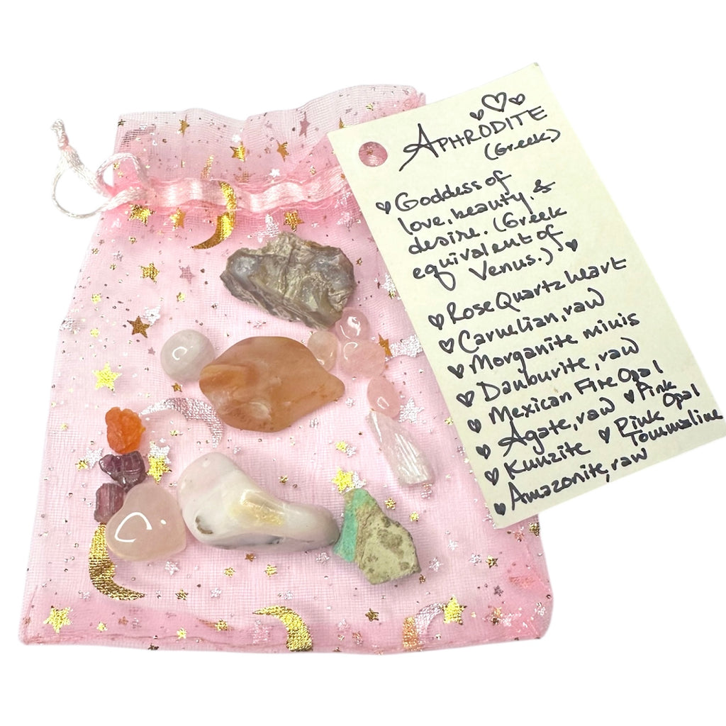 Goddess Aphrodite: Crystal & Gemstone Set, Pink Celestial Gift Bag