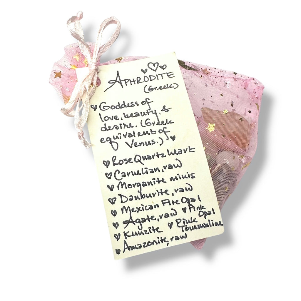 Goddess Aphrodite: Crystal & Gemstone Set, Pink Celestial Gift Bag
