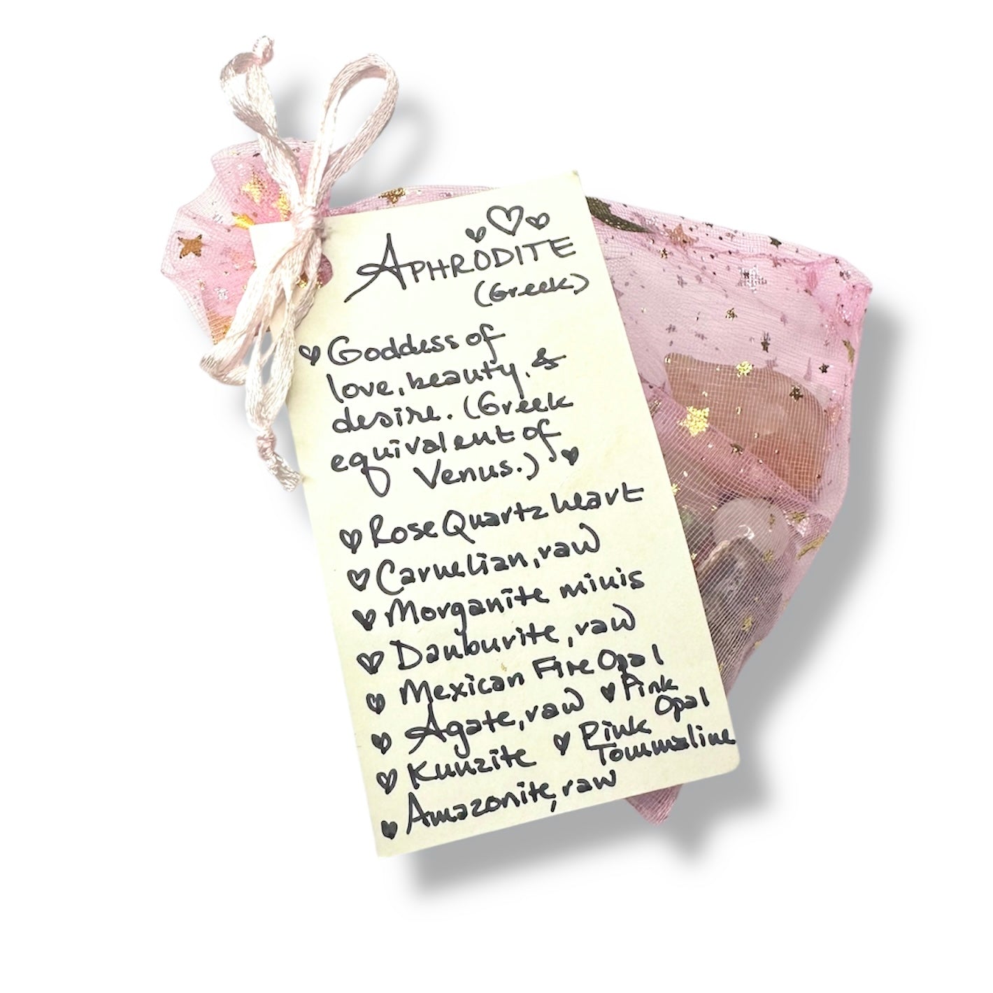 Goddess Aphrodite: Crystal & Gemstone Set, Pink Celestial Gift Bag