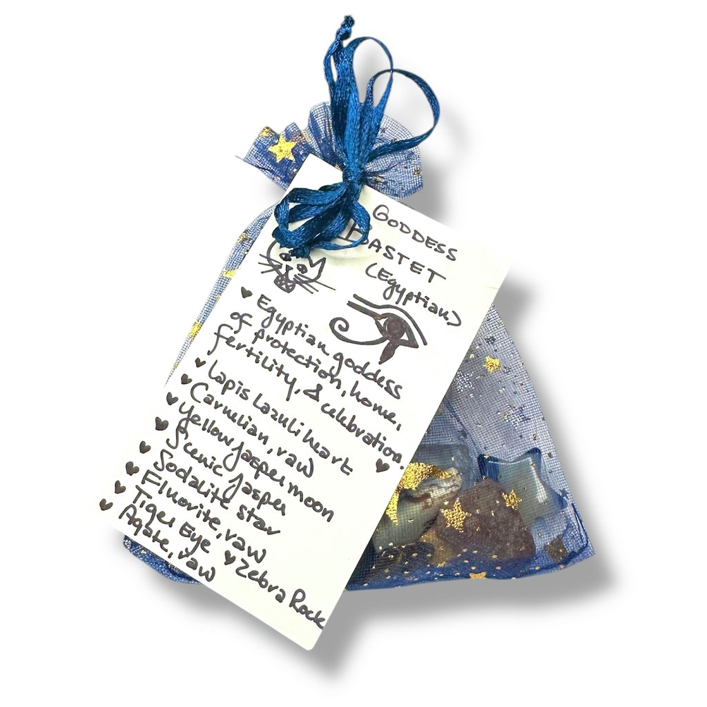 Goddess Bastet: Crystal & Gemstone Set, Blue Celestial Gift Bag
