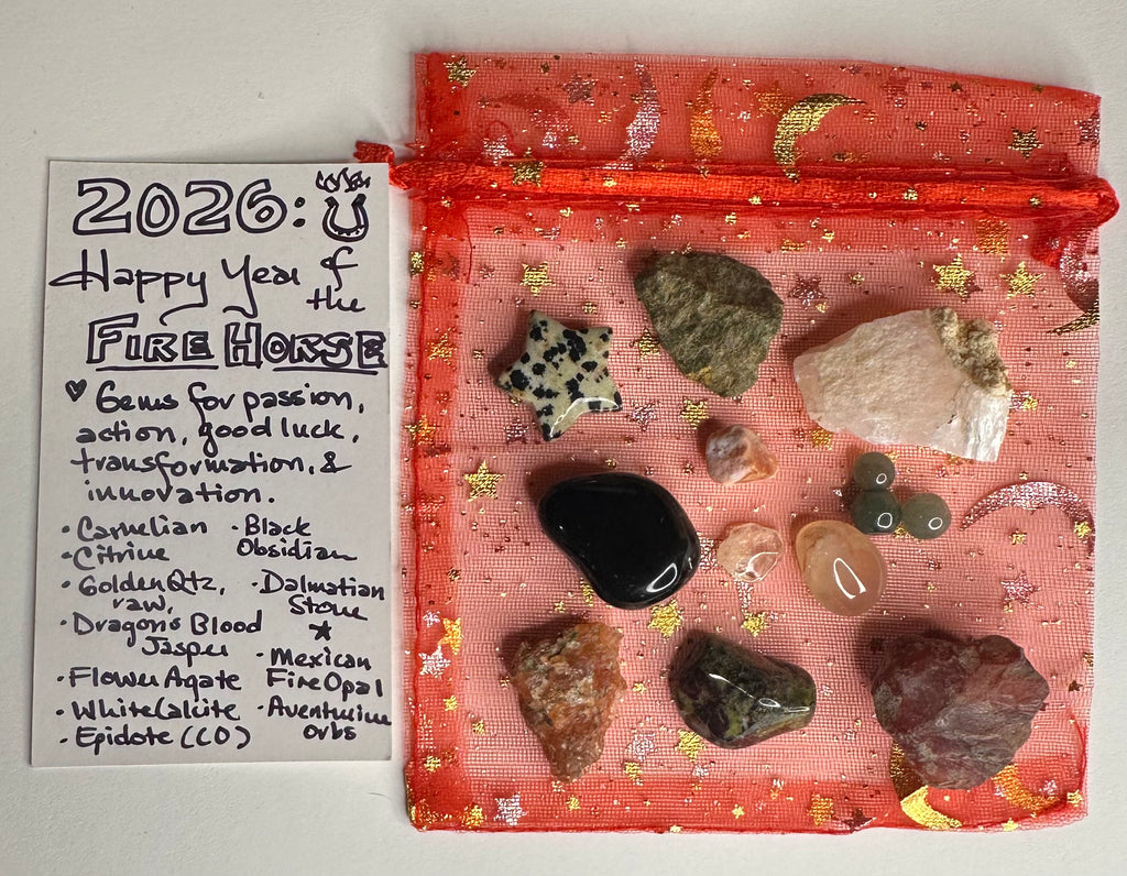 2026 Fire Horse Lunar New Year (Chinese Zodiac) Crystal & Gemstone Gift Set C, Red Bag