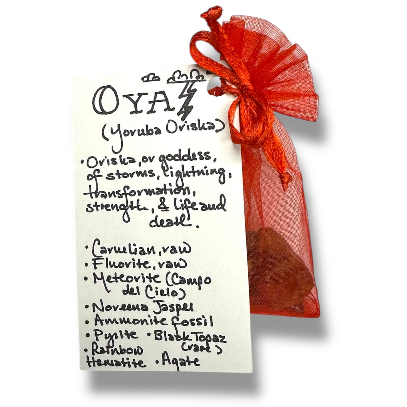 Orisha Goddess Oya: Crystal &amp; Gemstone Set, Red Gift Bag