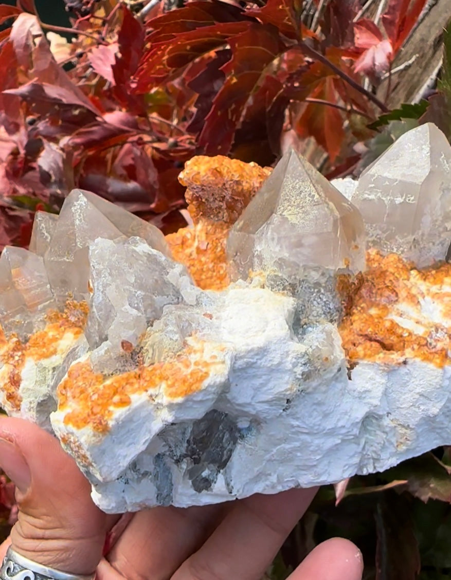 Spessartine Orange Garnet, Smoky Quartz, Microcline — Tongbei, Fujian, China