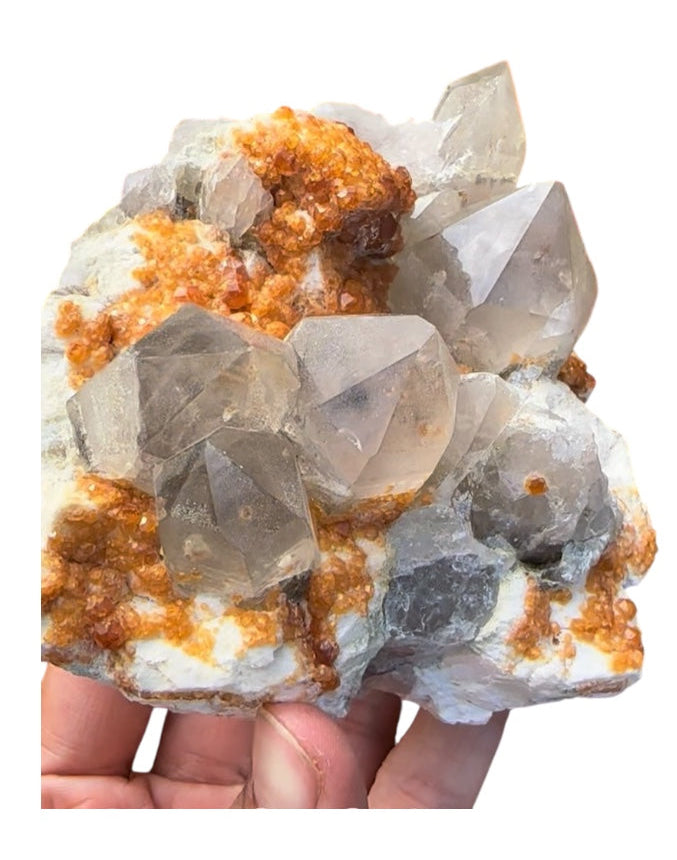 Spessartine Orange Garnet, Smoky Quartz, Microcline — Tongbei, Fujian, China