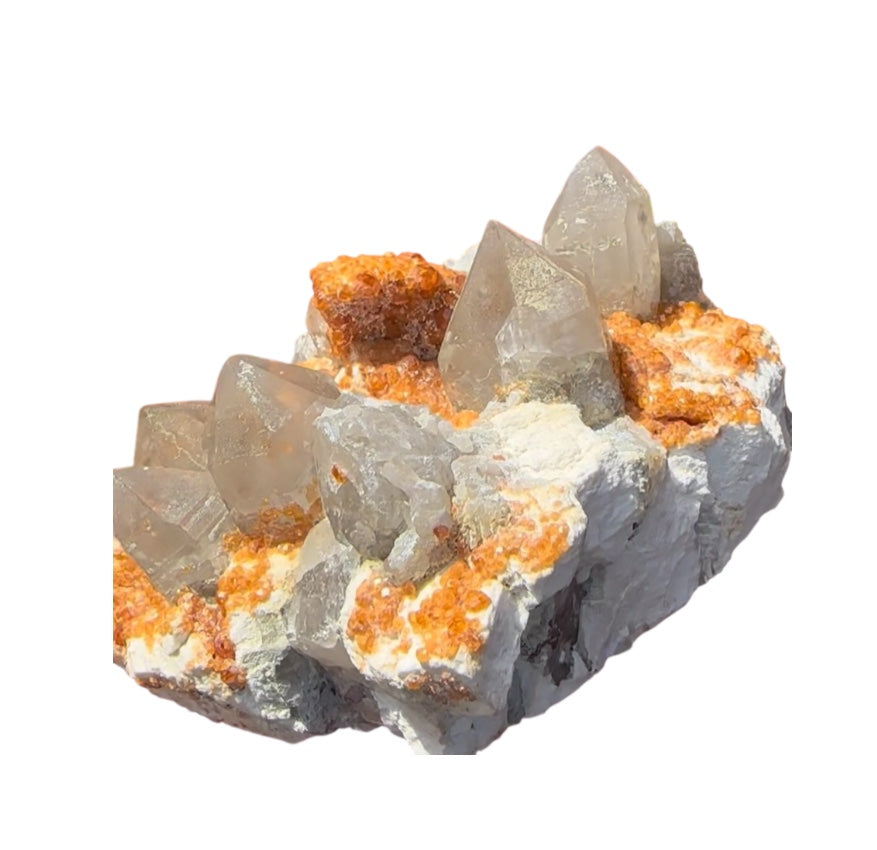 Spessartine Orange Garnet, Smoky Quartz, Microcline — Tongbei, Fujian, China