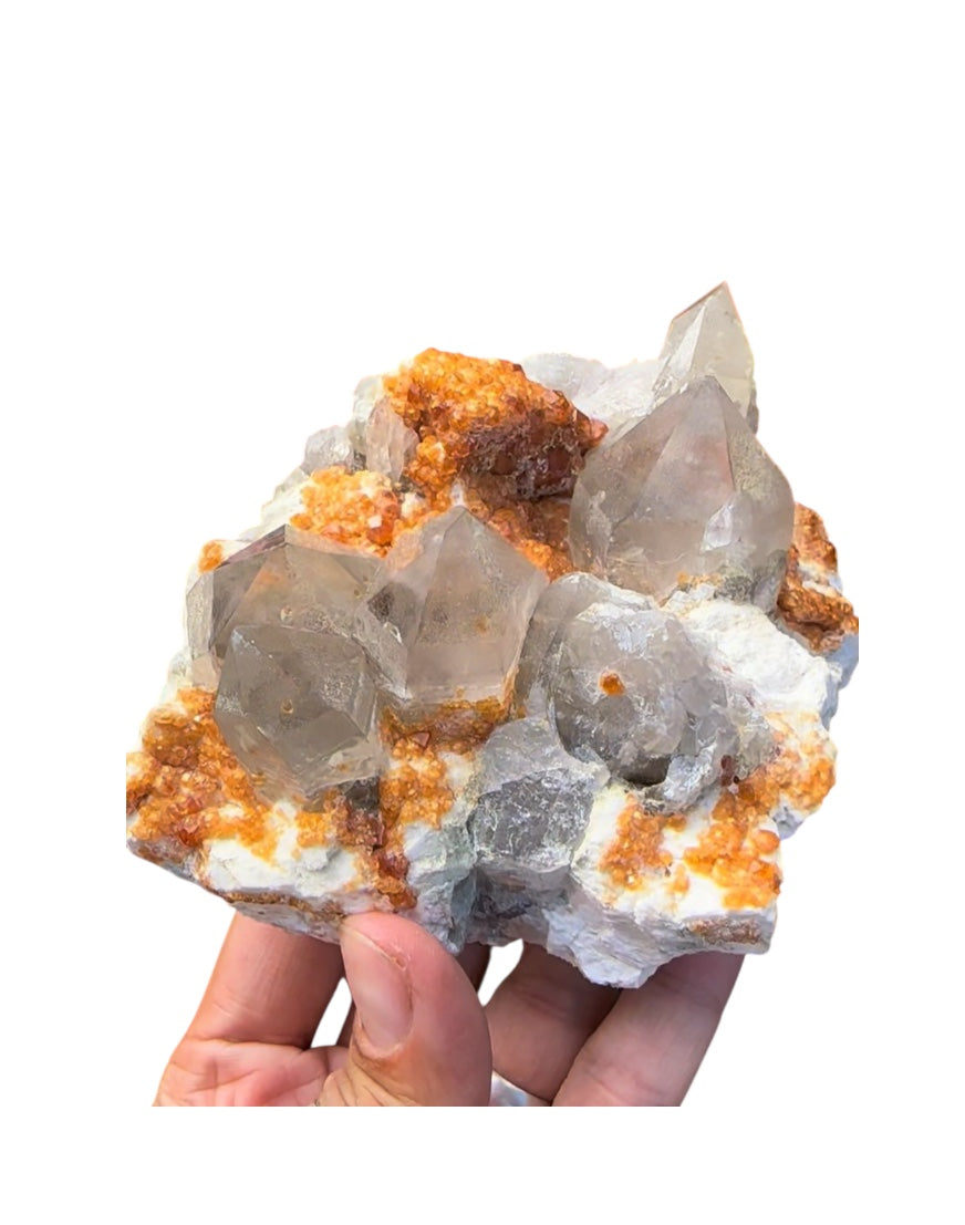 Spessartine Orange Garnet, Smoky Quartz, Microcline — Tongbei, Fujian, China