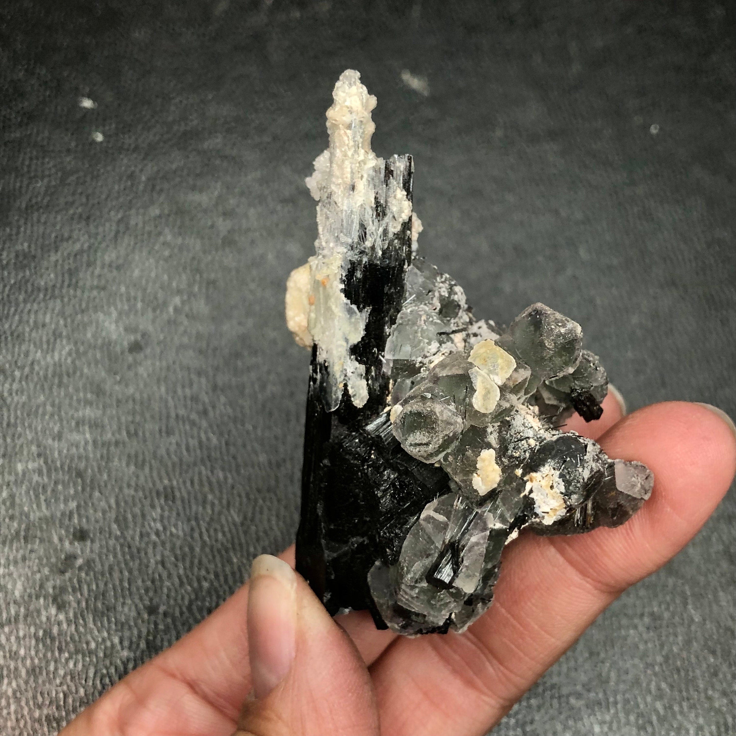 Black Tourmaline, Purple Fluorite & Hyalite Opal Cluster--Erongo, Namibia (FLUO1)