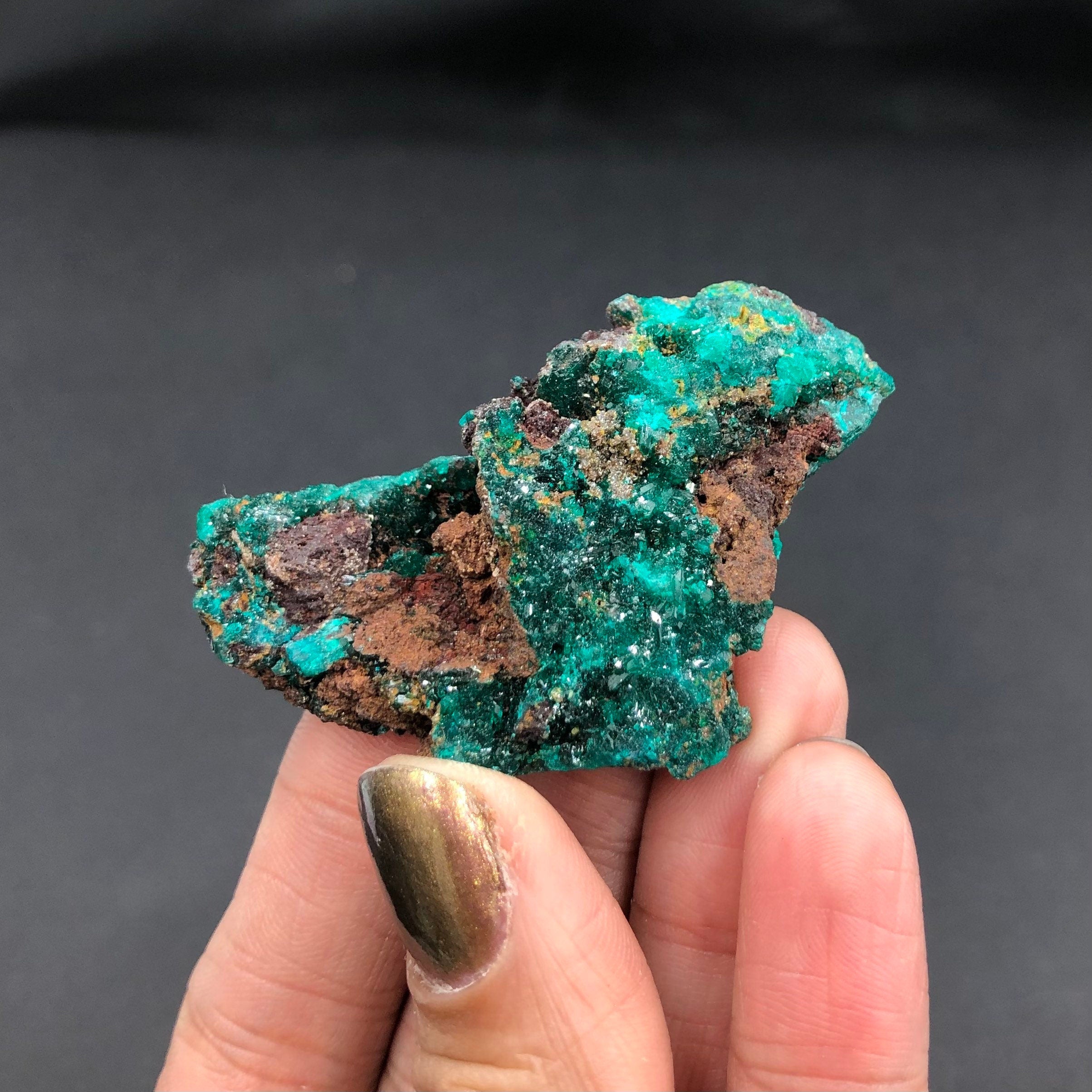 Dioptase Mimetite Cluster (Miniature)--N’tola, Mindouli, Congo A-E5