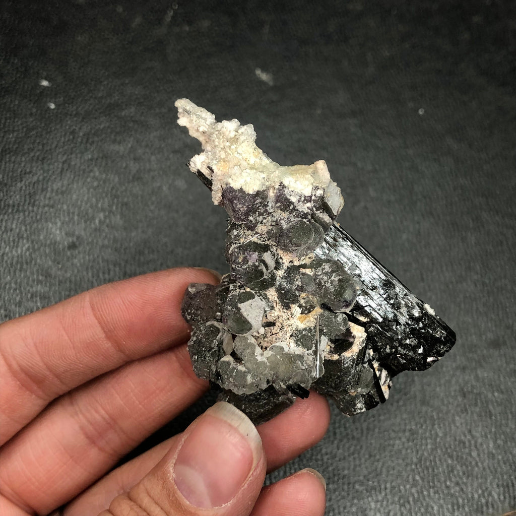 Black Tourmaline, Purple Fluorite & Hyalite Opal Cluster--Erongo, Namibia (FLUO1)
