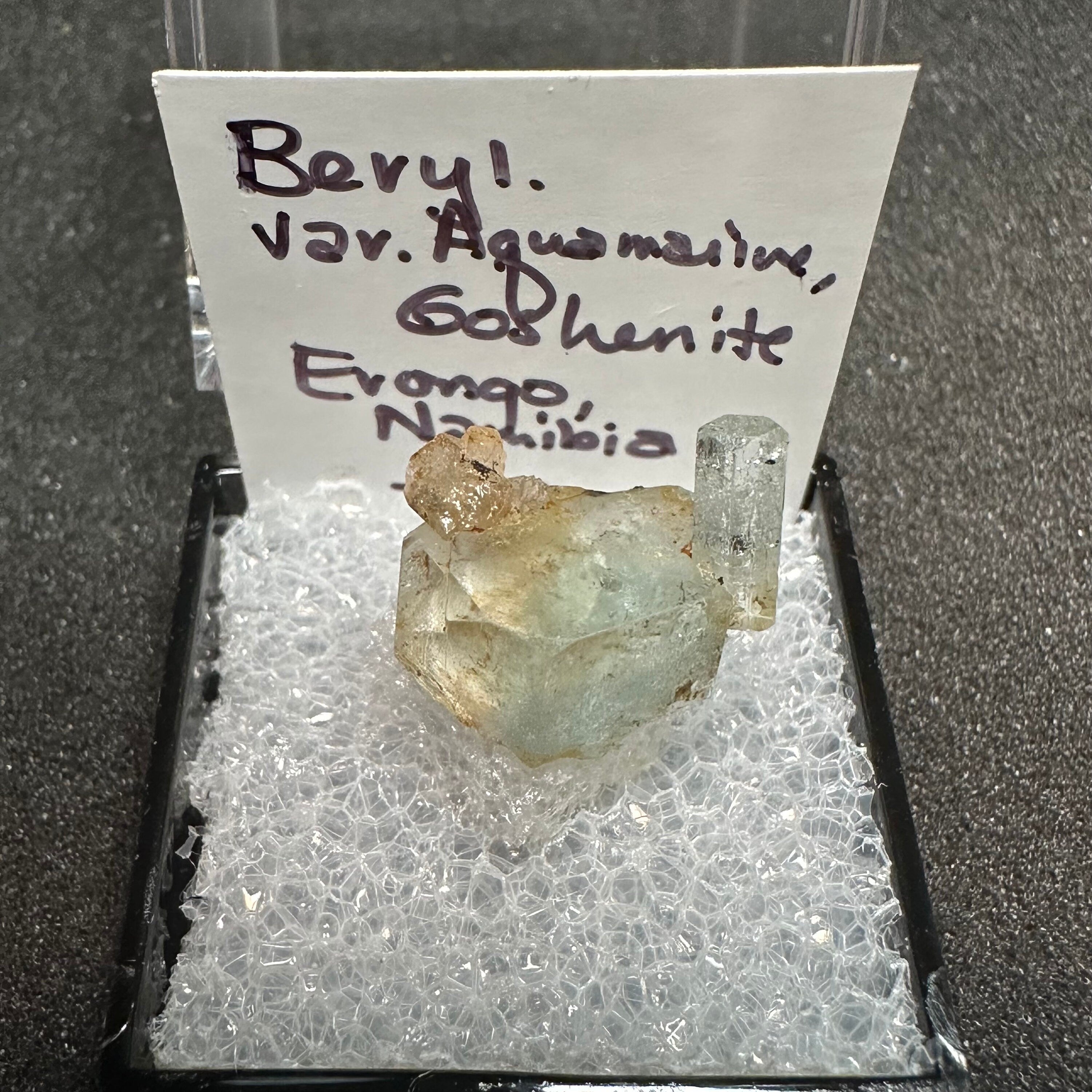 Aquamarine Goshenite Bicolored Crystal (Thumbnail Specimen)--Erongo, Namibia TN26