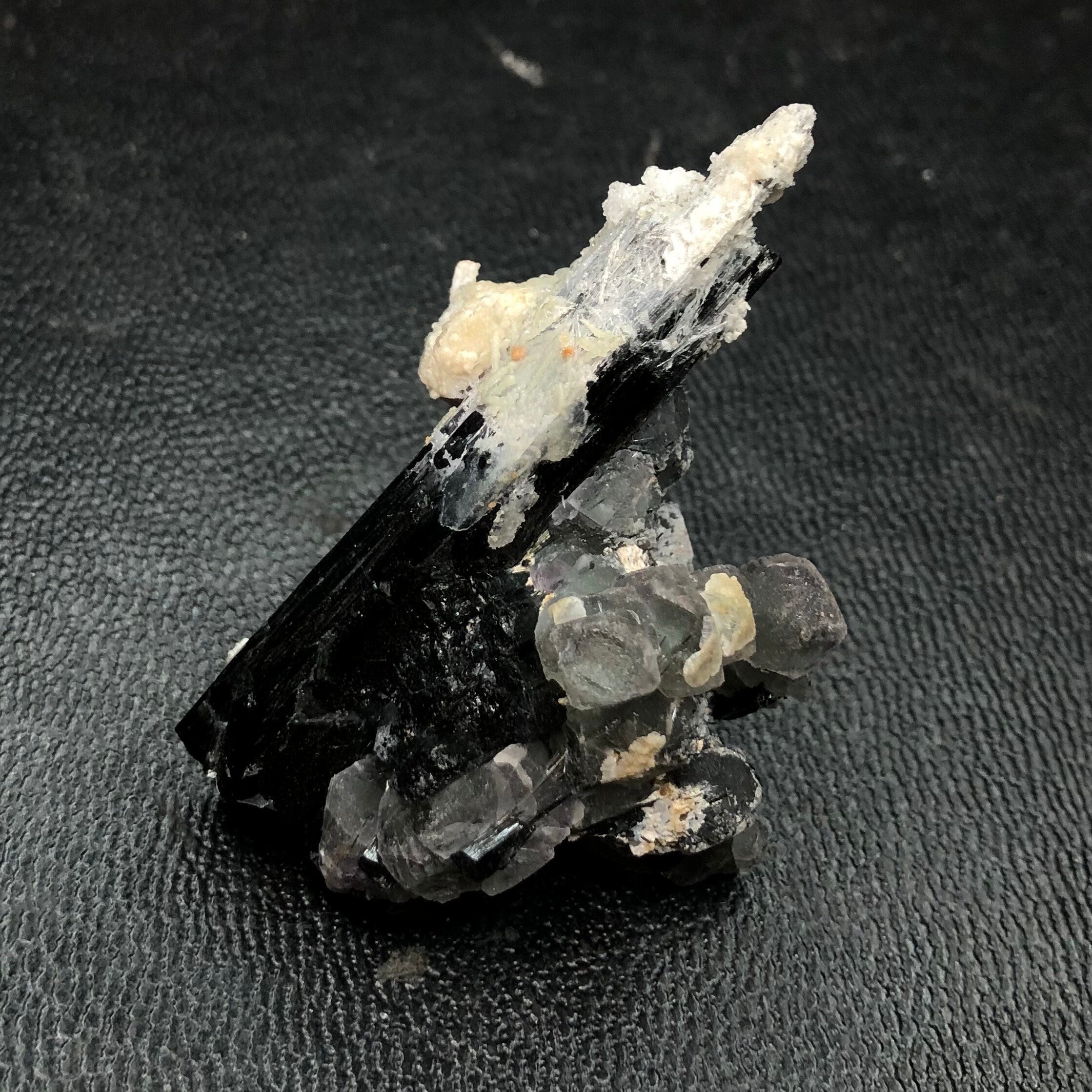 Black Tourmaline, Purple Fluorite & Hyalite Opal Cluster--Erongo, Namibia (FLUO1)