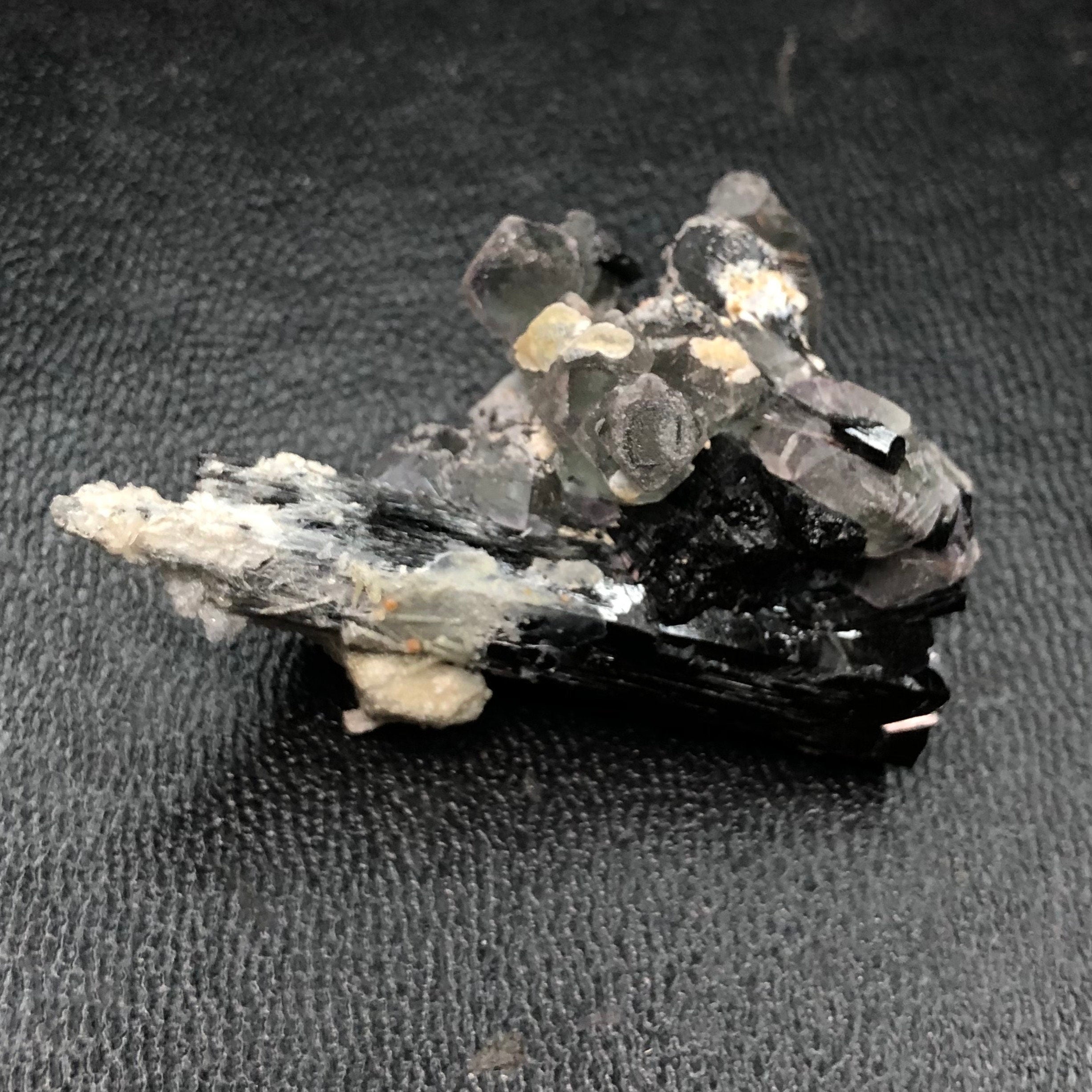 Black Tourmaline, Purple Fluorite & Hyalite Opal Cluster--Erongo, Namibia (FLUO1)