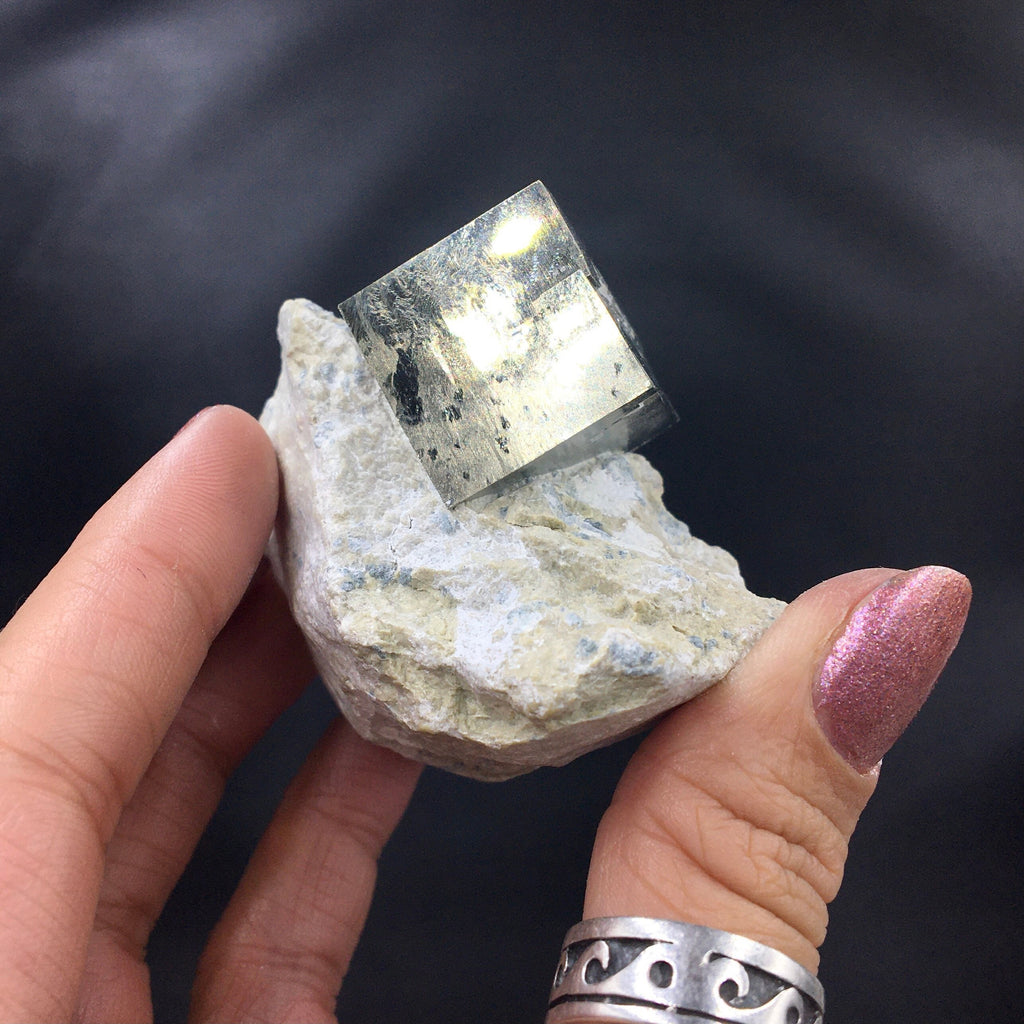 Iron Pyrite Cubic Crystal Cluster: Metallic Mineral Specimen, Navajún Spain (SMALL7)