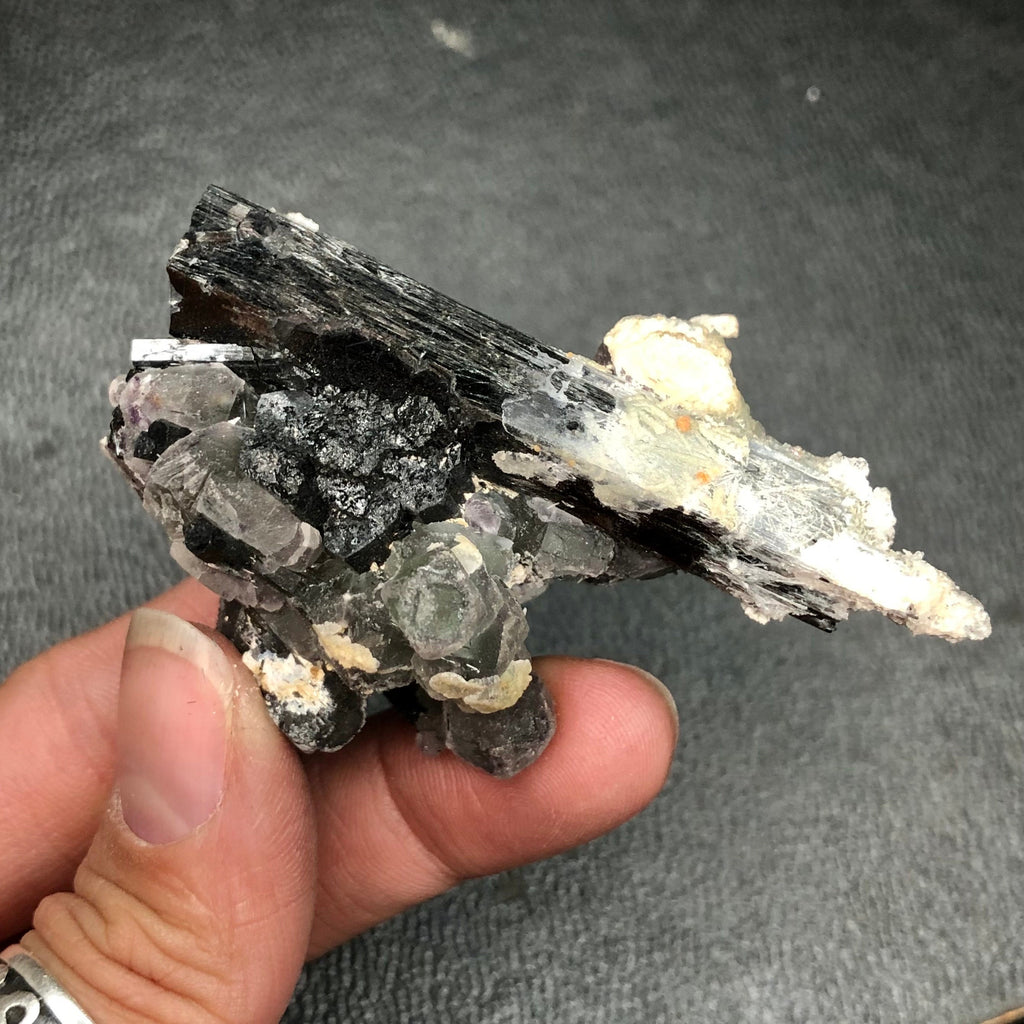 Black Tourmaline, Purple Fluorite & Hyalite Opal Cluster--Erongo, Namibia (FLUO1)