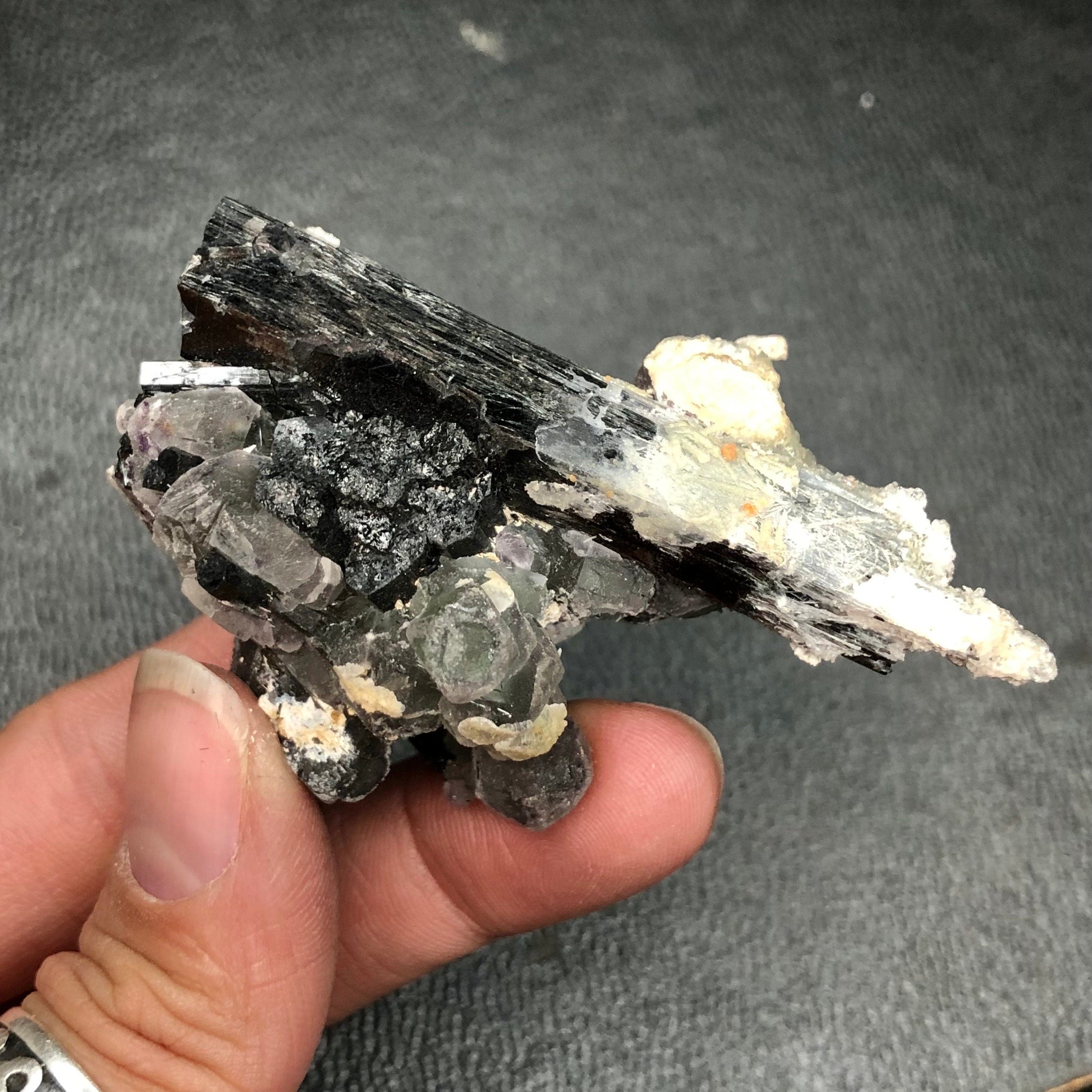 Black Tourmaline, Purple Fluorite & Hyalite Opal Cluster--Erongo, Namibia (FLUO1)
