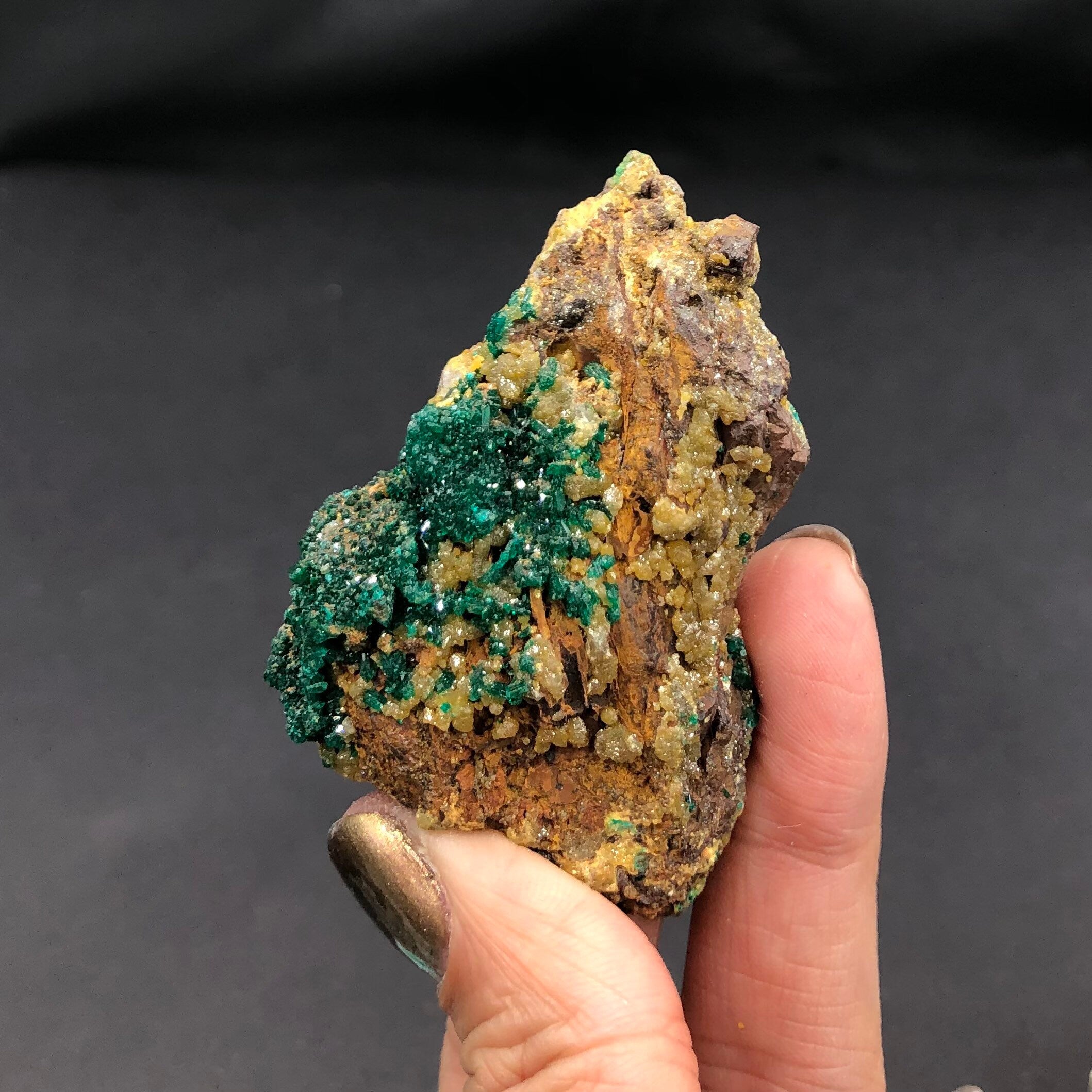 Dioptase Mimetite Cluster (Miniature)--N’tola, Mindouli, Congo A-E7