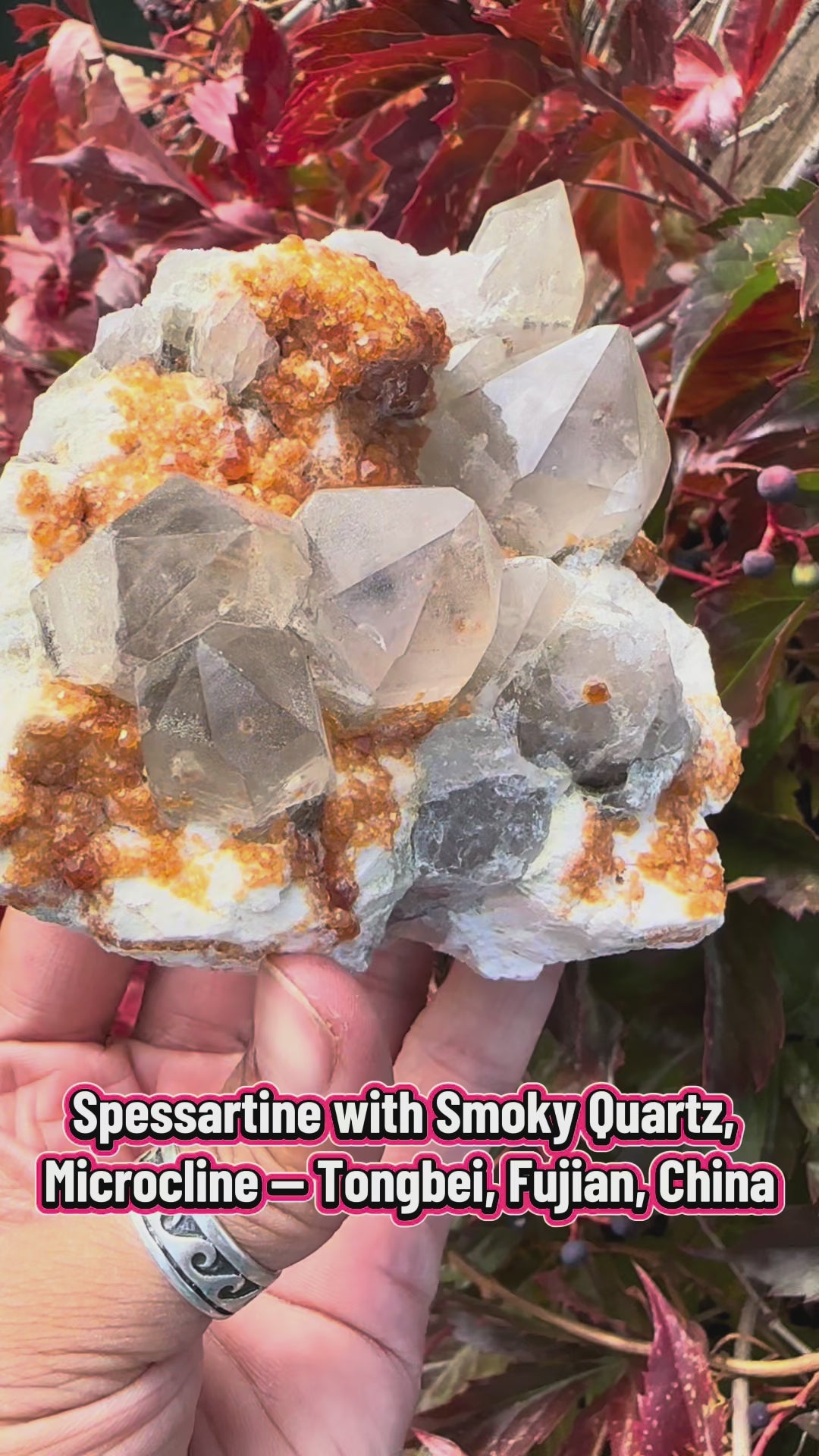 Spessartine Orange Garnet, Smoky Quartz, Microcline — Tongbei, Fujian, China
